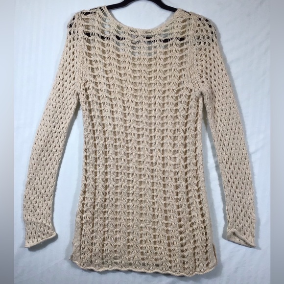Lucky Brand Womens Crochet Sweater Size S Open Knit Fairy Coquette Ivory Boho - Picture 11 of 12